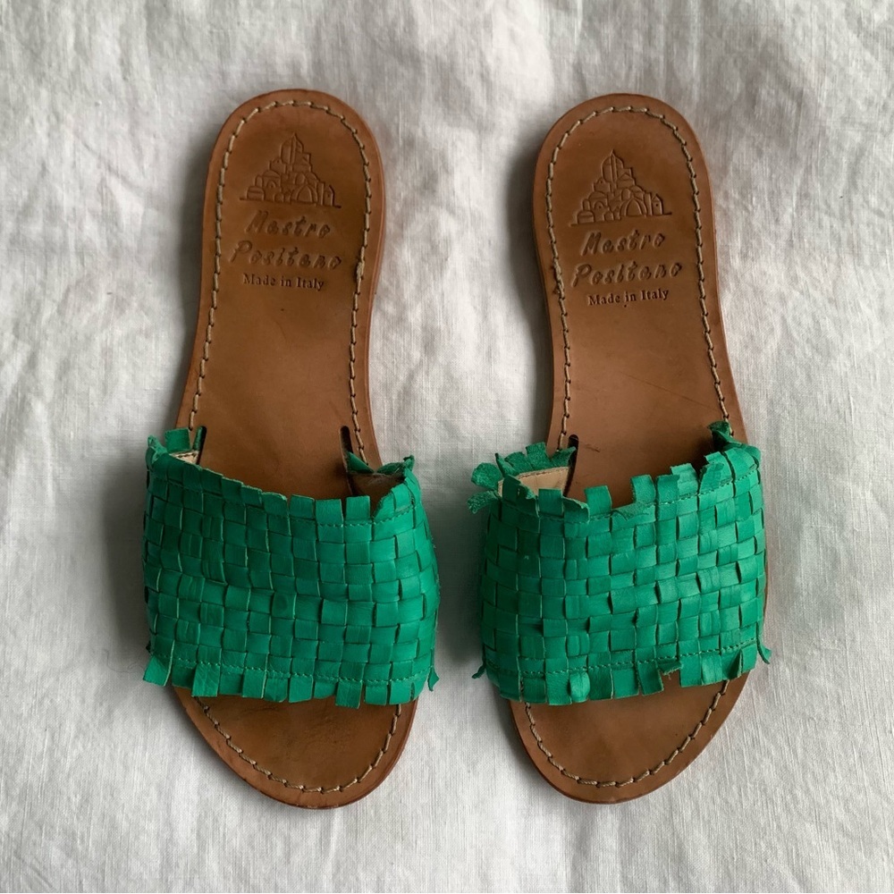 Green Woven Slide Sandals -